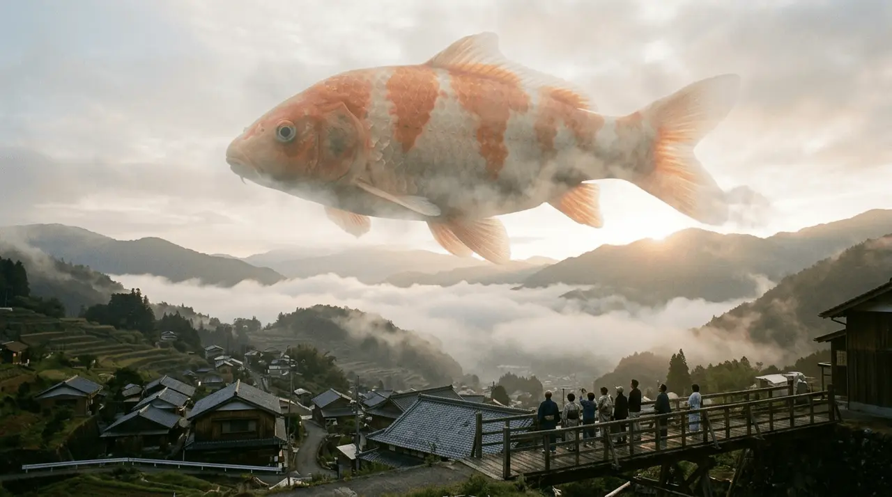 Koi fish flying through the air