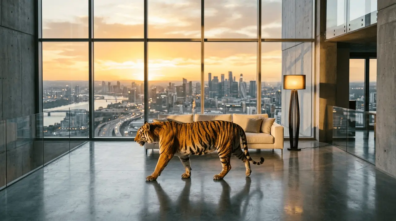 Tiger inside a house