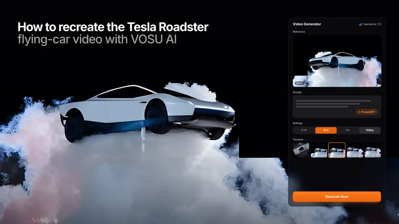 How to Recreate the Tesla Roadster Flying Car Video Using AI With VOSU